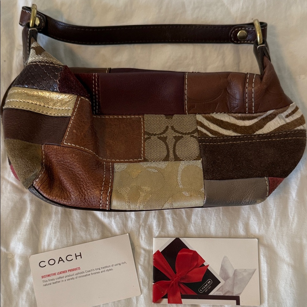 Coach Patchwork Shoulder Bag - Brown and Cream